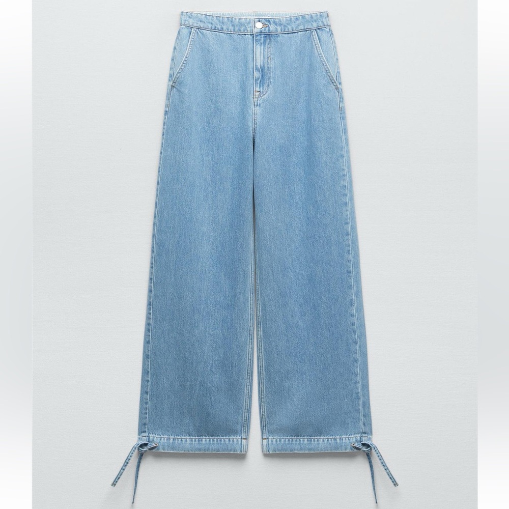 Zara Z1975 High Rise Wide Leg Drawstring Jeans.